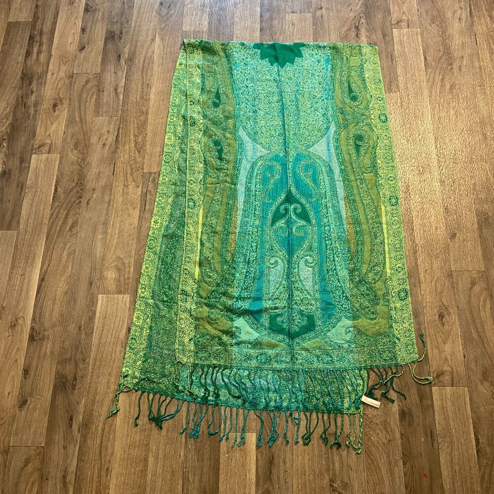 Collectioneighteen Green Scarf Glitter Paisley Whimsical Boho Colorful Eclectic